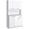 HOMCOM Freestanding Kitchen Buffet with Hutch, White, 71", Storage Cabinets, 6 Doors, 3 Adjustable Shelves, Drawer