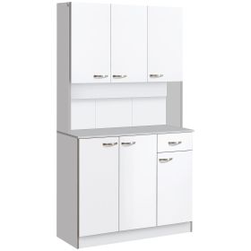 HOMCOM Freestanding Kitchen Buffet with Hutch, White, 71", Storage Cabinets, 6 Doors, 3 Adjustable Shelves, Drawer