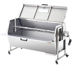 60W Rotisserie Grill with Hooded Cover, 56 Inch Pig Lamb Goat Rotisserie Grill Roaster, 286Lbs Capacity