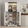 64" Tall Kitchen Pantry Cabinet with Motion Sensor Light, Spice Racks and Adjustable Shelves, White